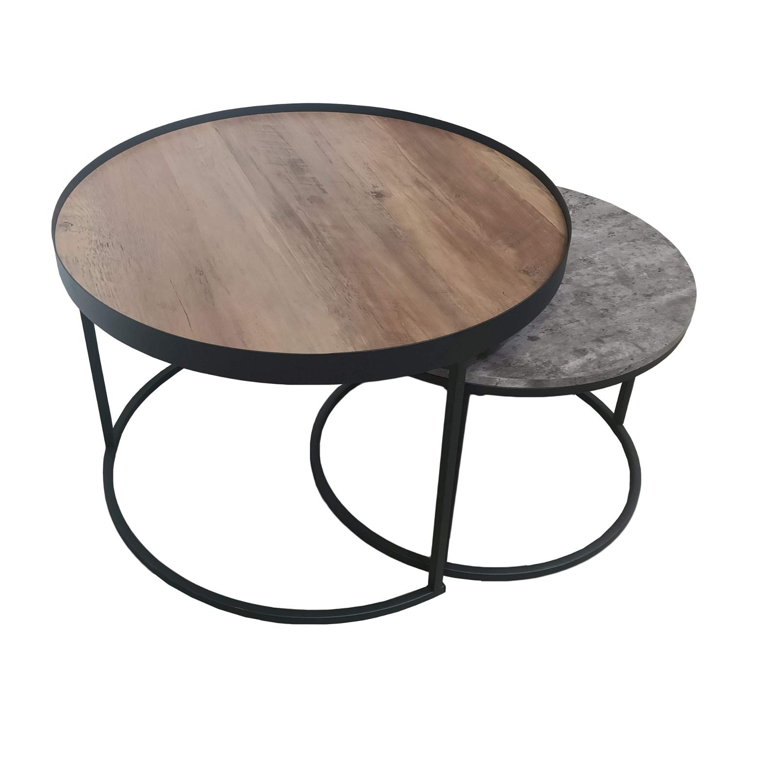 Modern Nested Coffee Table Set - Walnut Wood & Cement Design by Urban Style - Perfect for Living Room, Lounge, and Office Decor