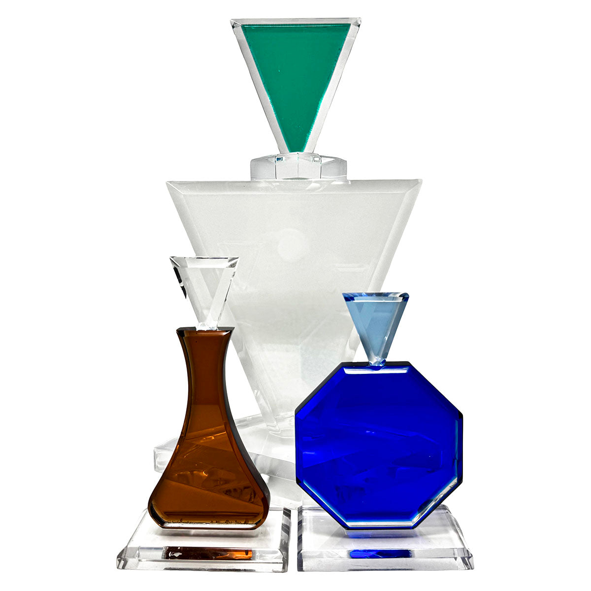 Set of 3 Modern Acrylic Perfume Bottle Sculptures - Elegant Home Decor for Bedroom, Bathroom & Vanity Display - Perfect Gift for Women