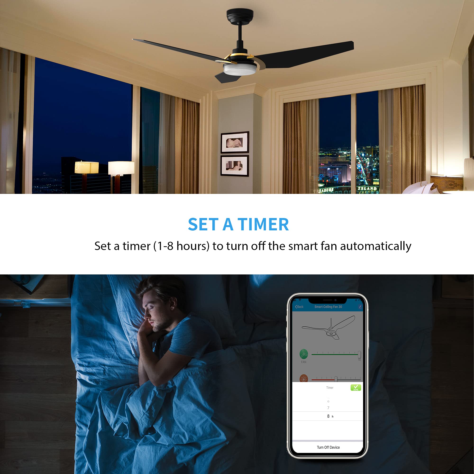 SMAAIR 52 Inch Smart Ceiling Fan with LED Light & Remote Control - Alexa Google Home Siri Compatible - Dimmable Lights 10-Speed DC Motor - Gold Black Finish - Perfect for Living Room Bedroom Patio Outdoor Use
