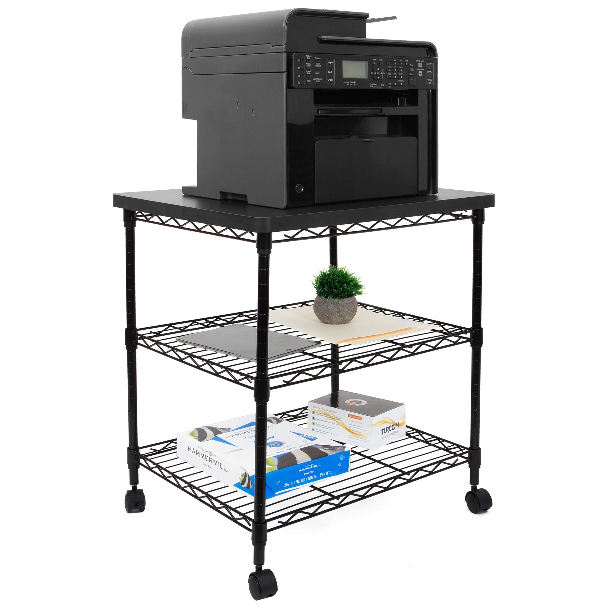 Mount-It! 3-Tier Rolling Printer Stand with Wheels - Heavy Duty Metal Printer Cart with Storage Shelves for 3D Printer, Laser Printer, Scanner & Heat Press - 200 Lbs Capacity Mobile Utility Table for Home Office, Workshop & Craft Room Use