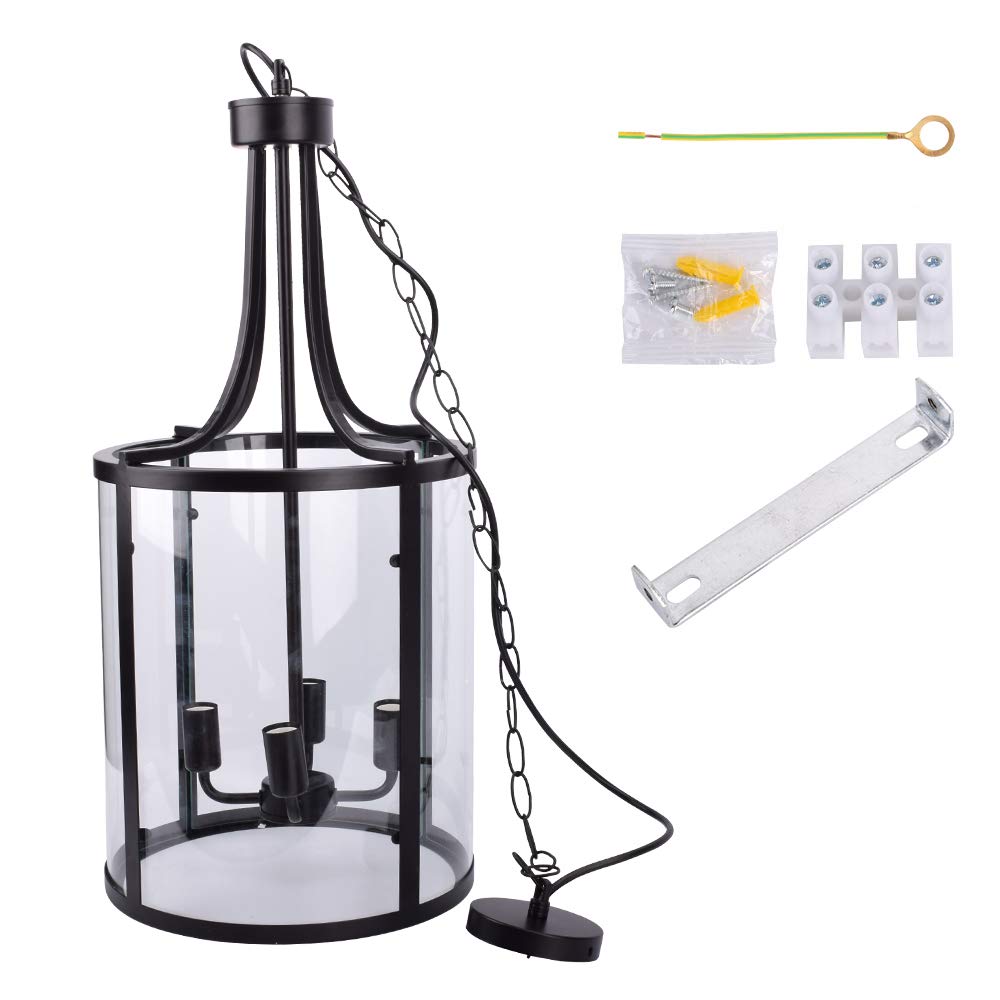110-240V Wide Voltage LED Black American Wrought Iron Chandelier with E12 Base - 1M Chain Length for Living Room, Kitchen & Dining Room (Bulb Not Included) - Compatible with Incandescent & LED Bulbs - Perfect for Farmhouse, Rustic & Vintage Home Decor