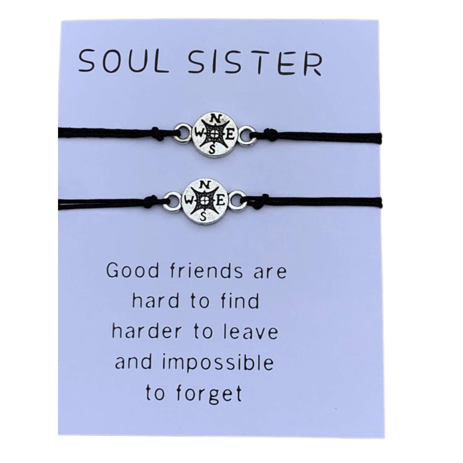 Soul Sister Matching Bracelets for 2 - Best Friend & Sister Infinity Jewelry Set with Compass Charm | Long Distance Friendship Bracelet Gift for Women | Perfect for Anniversaries, Birthdays & Sister Trips