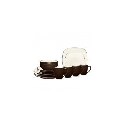 Colorwave Square 16-Piece Dinnerware Set in Chocolate Brown - Modern Dinner Plates, Bowls & Mugs for Everyday Dining, Entertaining & Restaurant Use