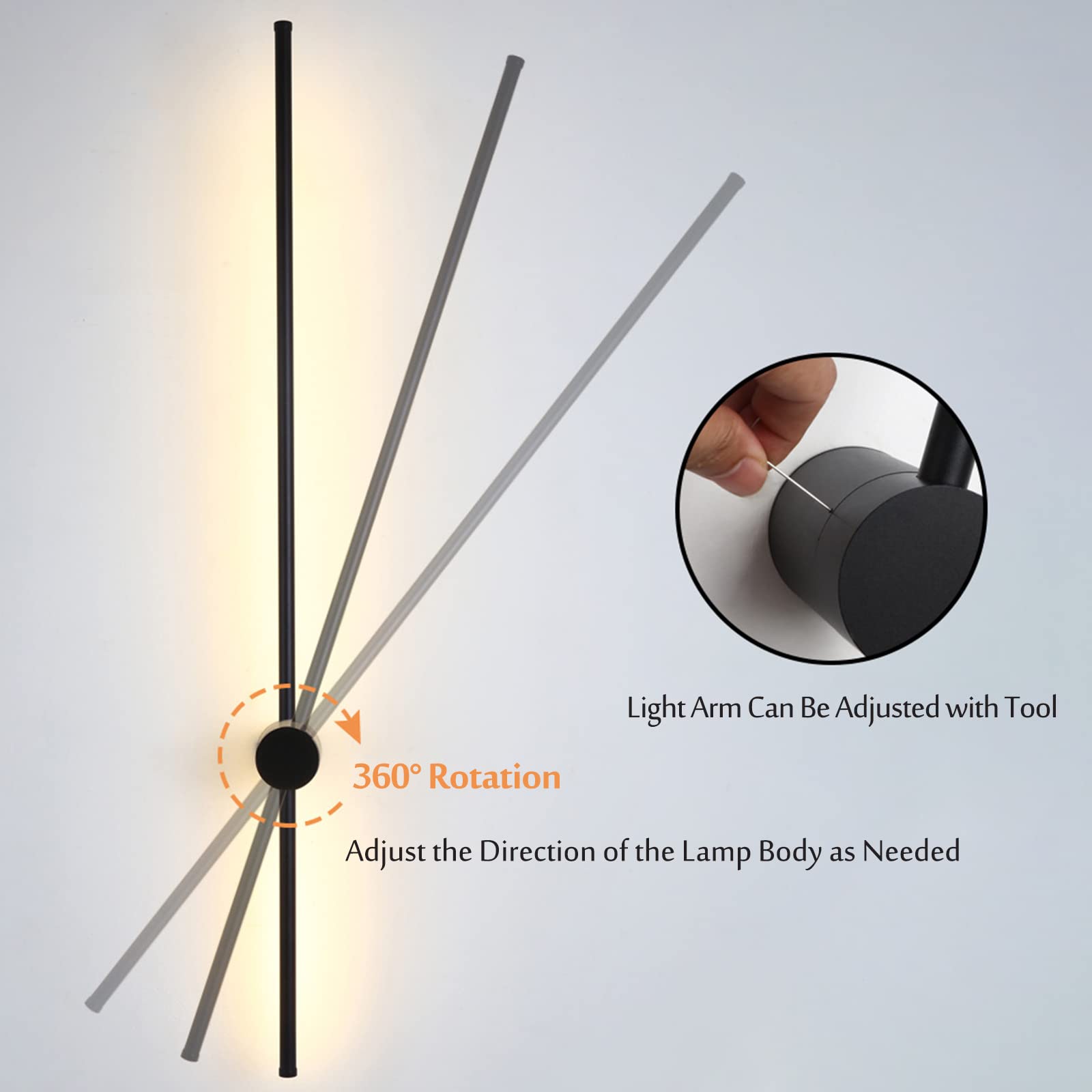 Rotatable Linear LED Wall Sconce - 80cm 12W Modern Black Acrylic Strip Light with Stepless Dimming for Living Room, Bedroom & Accent Wall Lighting | Perfect for Ambient, Task and Decorative Illumination