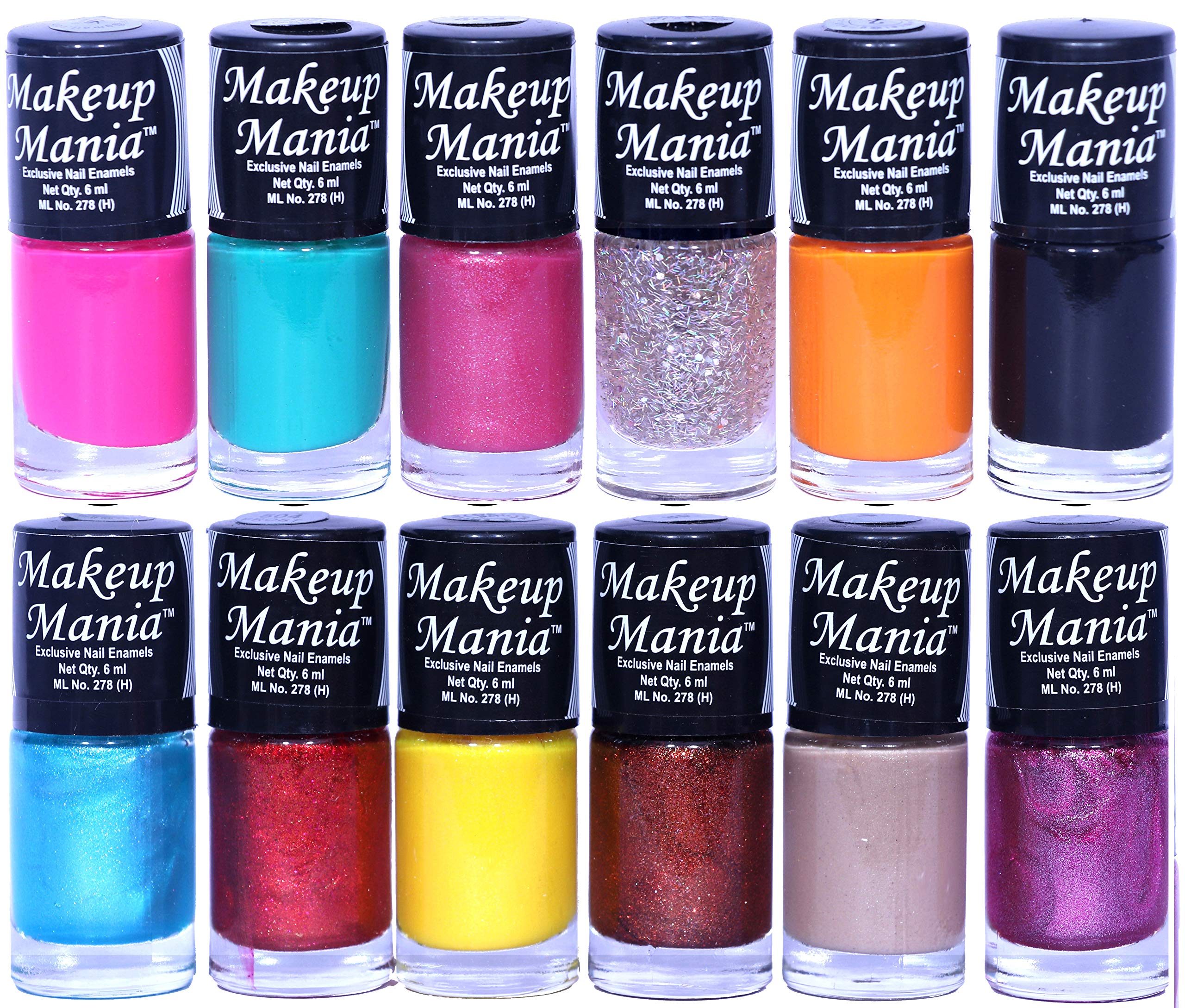 Makeup Mania 12-Piece Nail Polish Set - 6ml Each, Multicolor Combo No.97 - Perfect for Home Manicures, Parties & Gift Giving