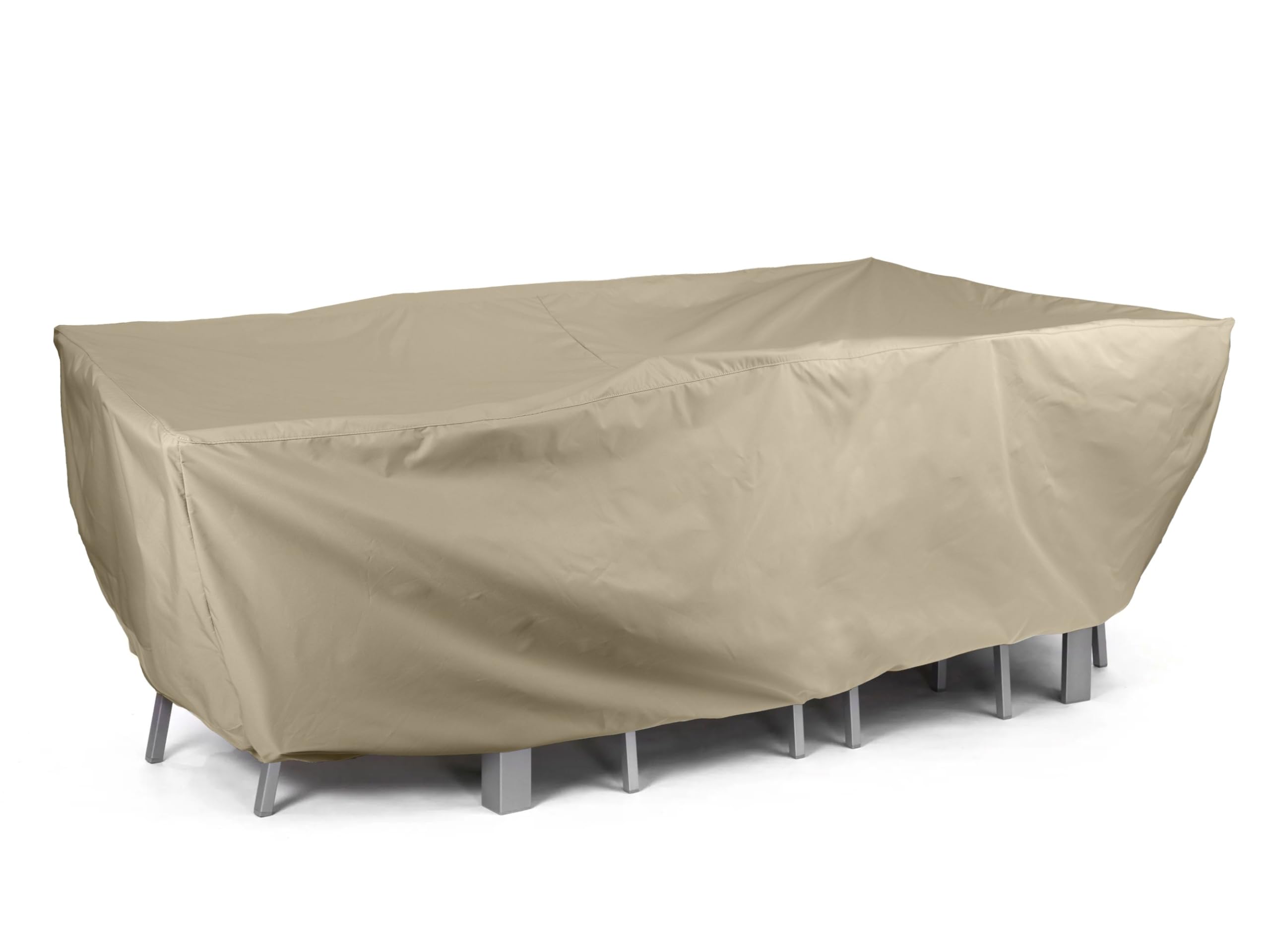 Waterproof Rectangular Dining Table Cover with Chair Set - 138x68x30 Inch Khaki Polyester Outdoor Patio Furniture Protector with Mesh Ventilation - Perfect for Backyard, Deck, and Garden Use