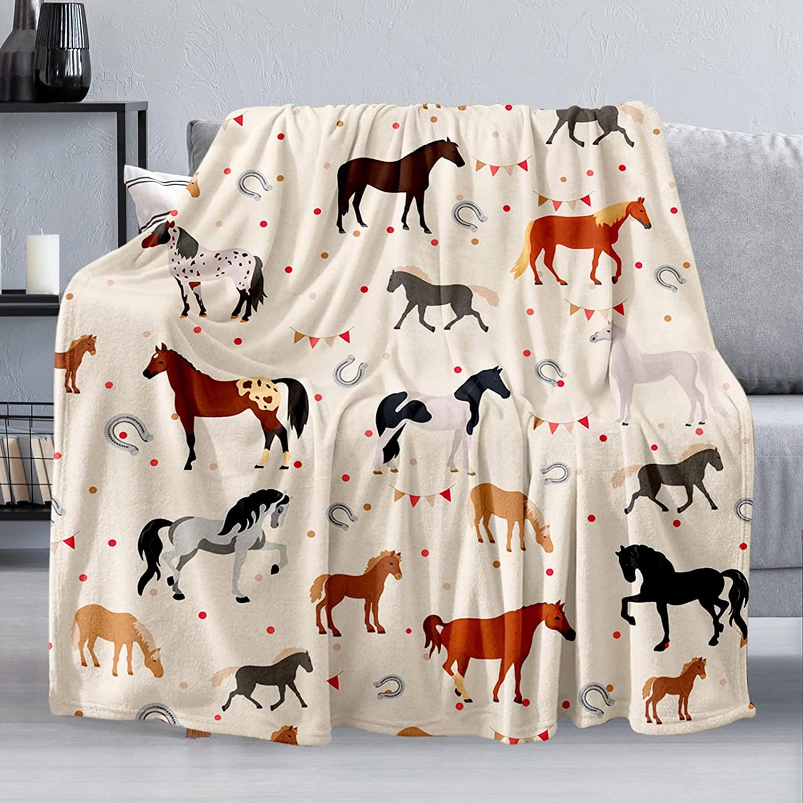 Soft Warm Fuzzy Plush Horse Throw Blanket - 60