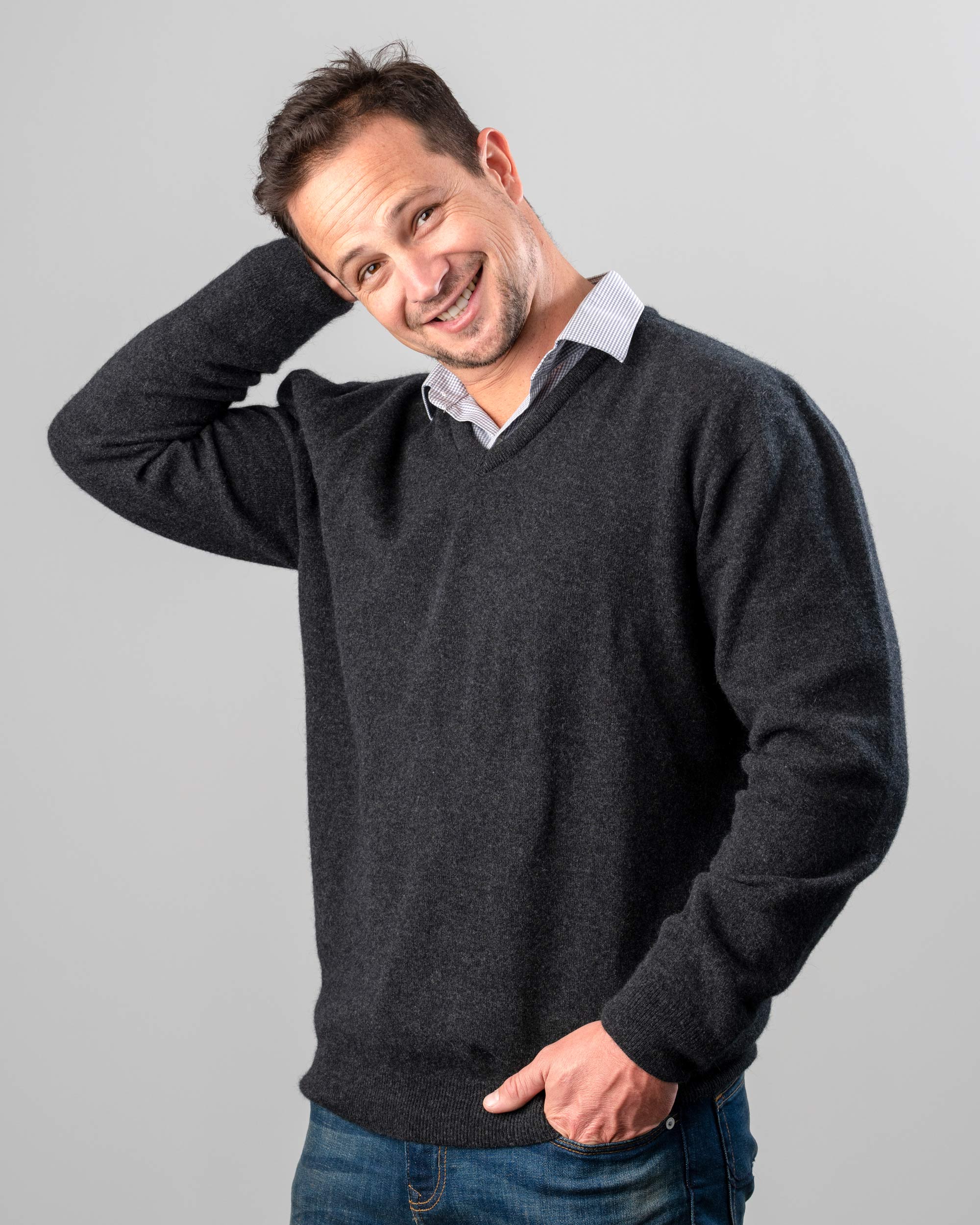Charcoal Men's Possum Merino Wool Plain Sweater - Soft & Warm Winter Knitwear for Outdoor Activities and Casual Wear - NB121