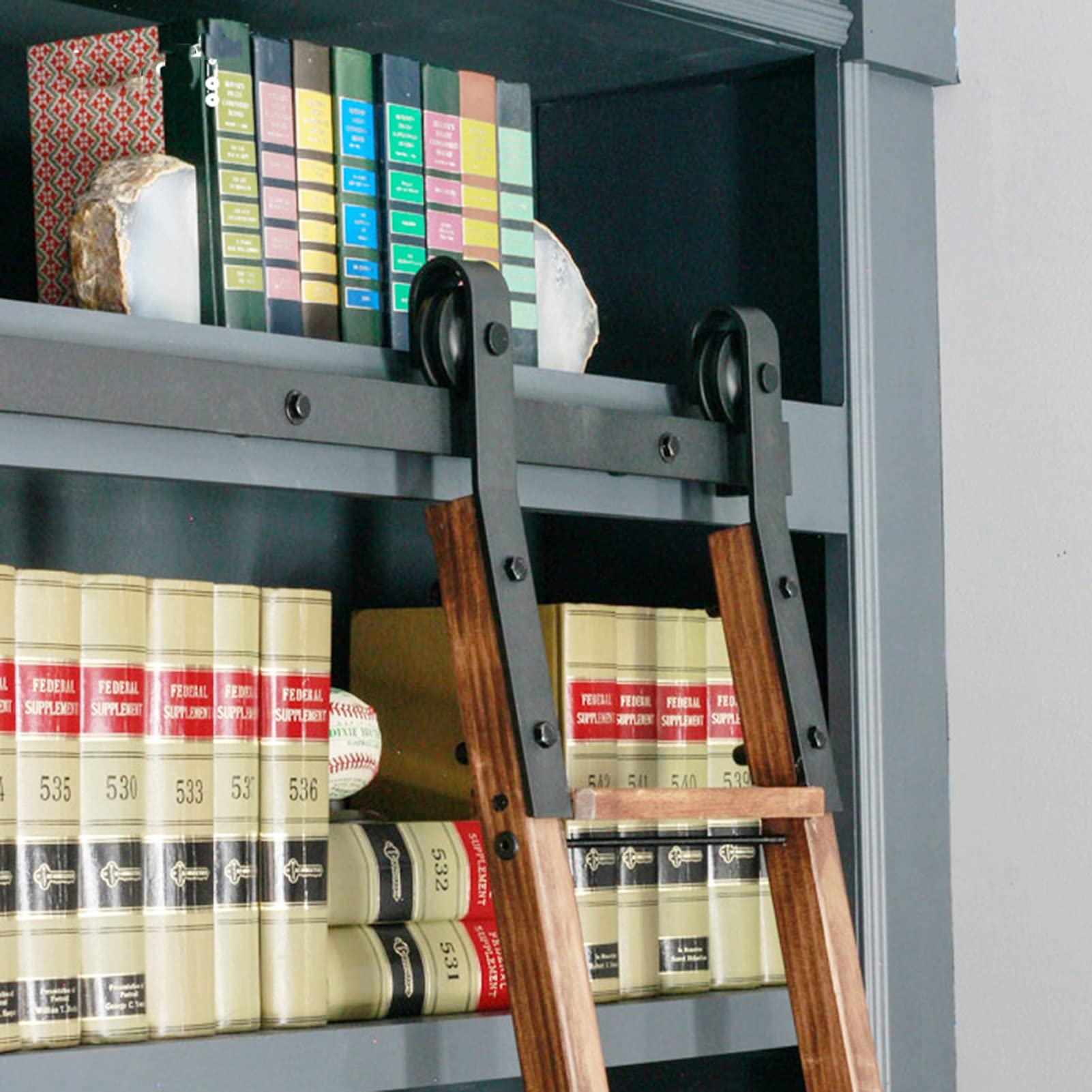 **Steel Sliding Barn Door Track & Wheelchair Kit - 5FT to 16FT Adjustable (150cm/5FT) - Portable Bookcase Ladder for Home, Library, Elderly & Kids - Easy Installation for Accessibility & Storage**