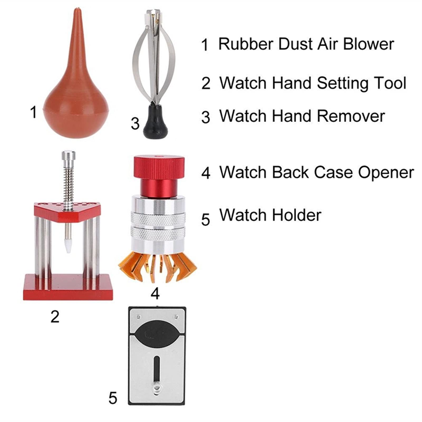 5Pcs Professional Watch Repair Kit with Rubber Dust Blower, Case Opener & Hand Setting Tools - Lightweight Durable Watchmaker Tool Set for Home & Jewelry Store Maintenance