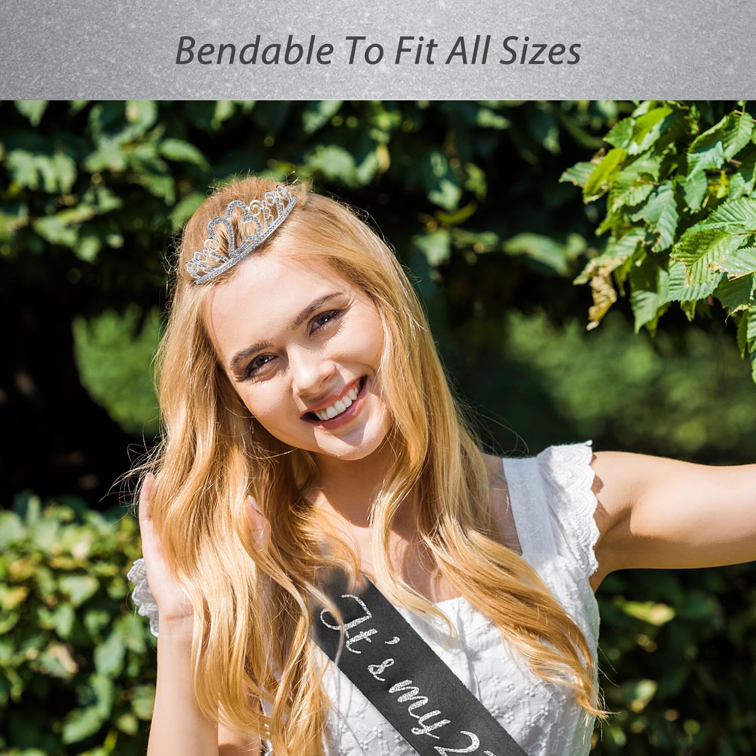 MEANT2TOBE 23rd Birthday Sash & Tiara Set for Women - Sparkling Glitter Sash with Rhinestone Silver Metal Tiara | Perfect 23rd Birthday Party Gift for Her | Great for Birthday Celebrations, Bachelorette Parties & Special Occasions