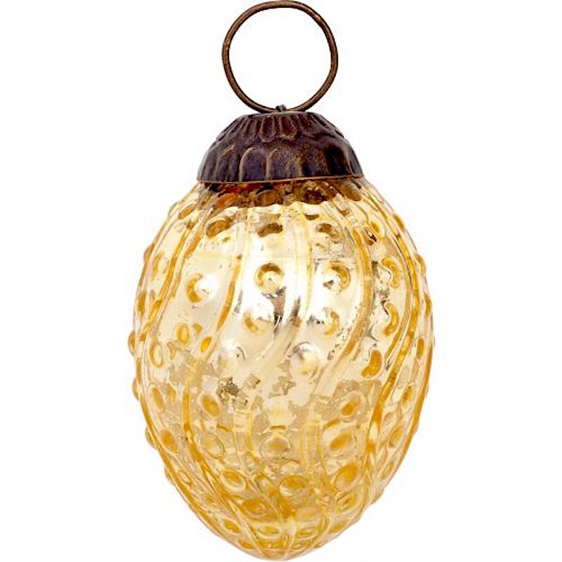 2.5 Inch Gold Marie Mercury Glass Egg Ball Ornament - Elegant Christmas Tree Decor for Holiday Home & Party Decoration