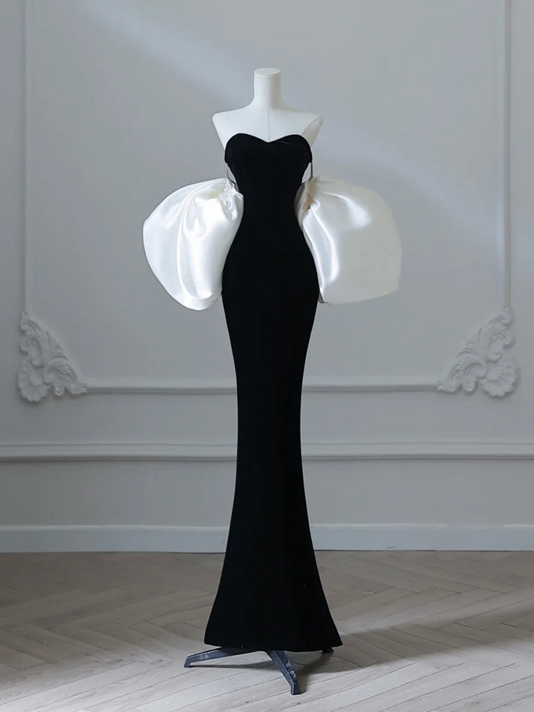 Elegant Black Velvet Satin Mermaid Sweetheart Neck Prom Dress with Puff Sleeves - Perfect for Formal Dances, Evening Galas & Special Occasions