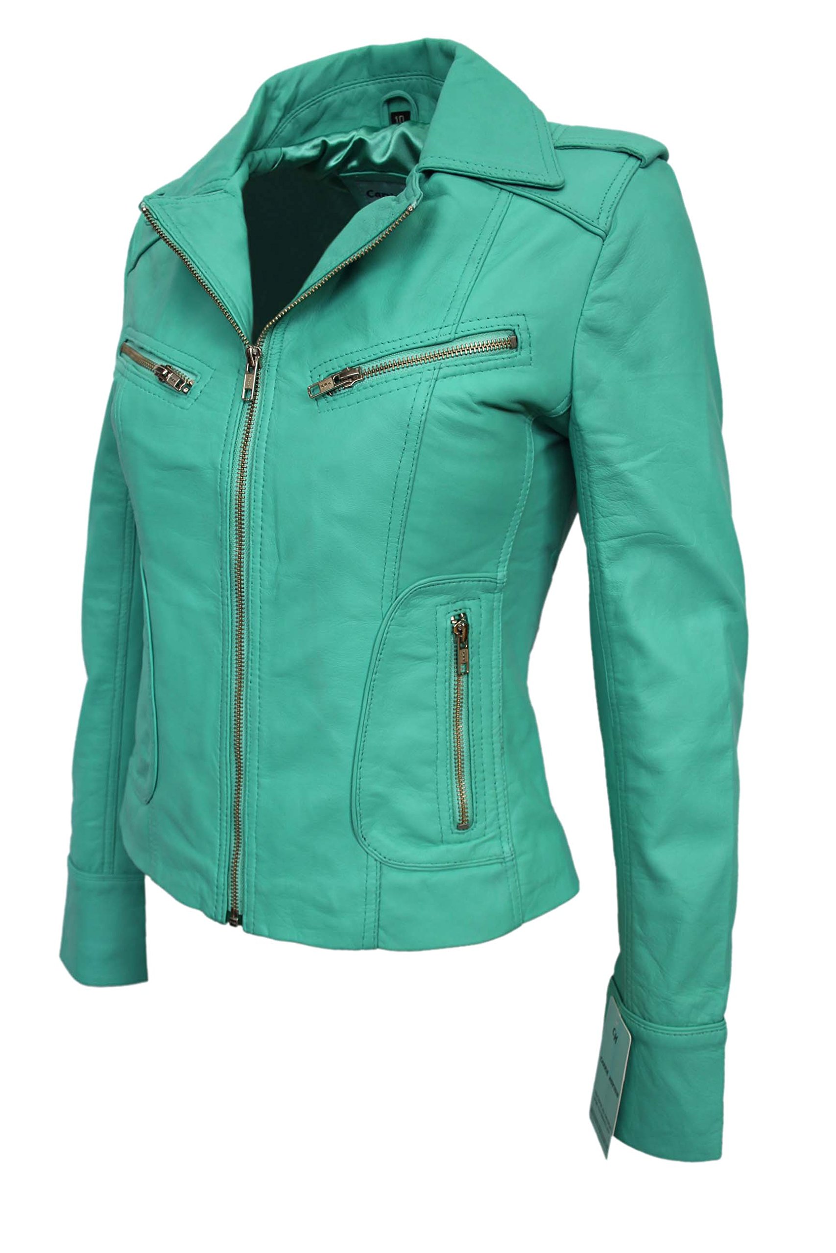 Women's Turquoise Washed Biker Jacket - Genuine Soft Nappa Leather Motorcycle Style Jacket for Casual Outings & Night Rides