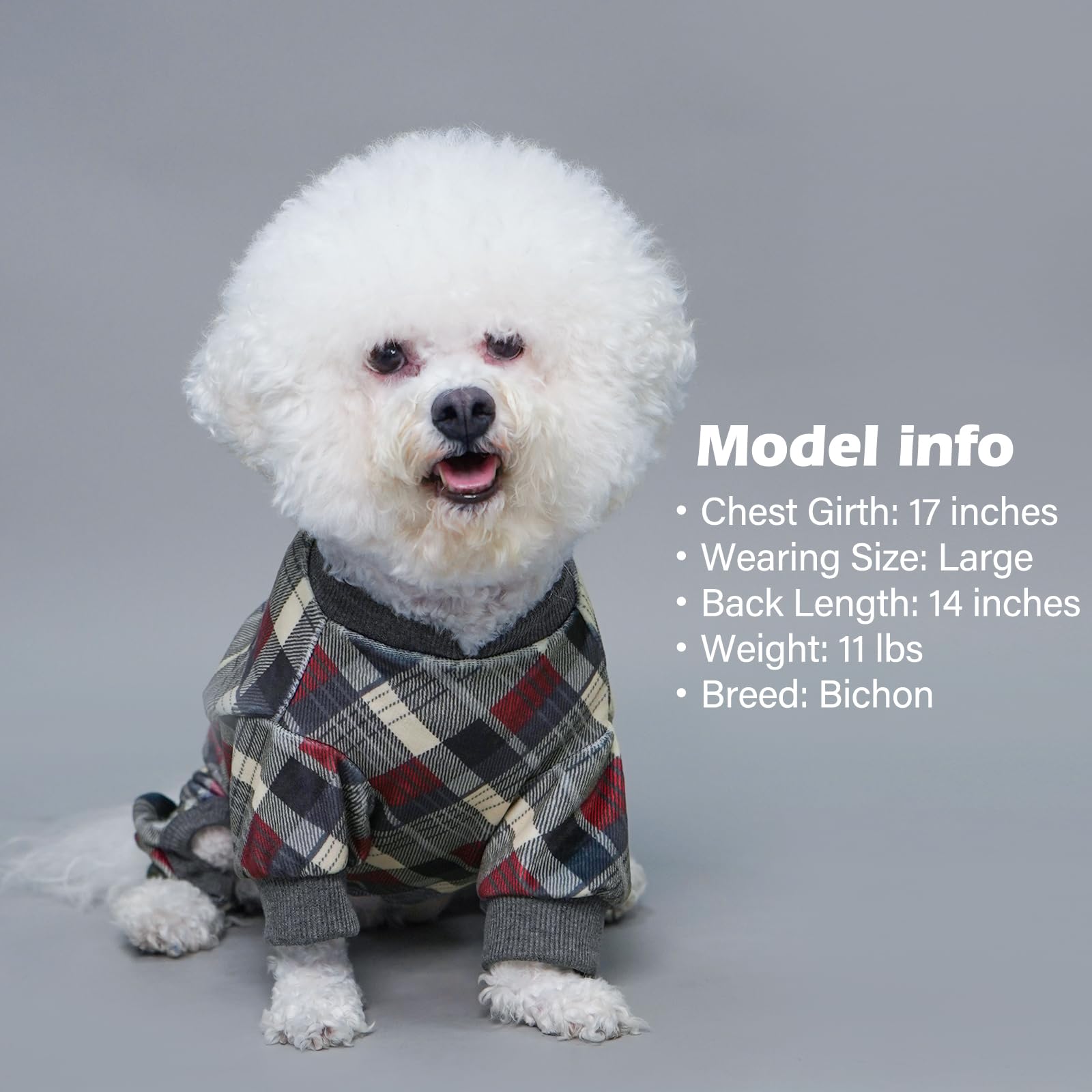 KYEESE Soft Plaid Dog Pajamas - Cozy Velvet Stretchy Dog Jammies for Small Dogs (Grey, Small) | Perfect for Winter Nights & Indoor Pet Comfort