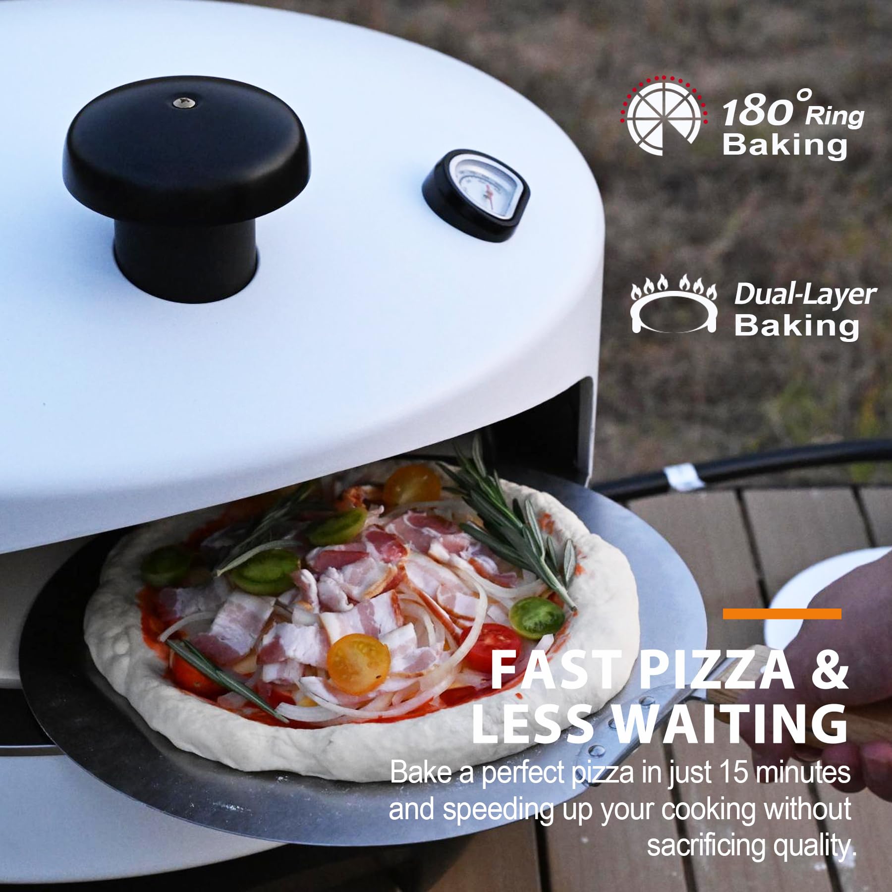 Outdoor Propane Pizza Oven with Automatic Ignition - 15-Inch Cordierite Stone for Perfect Crispy Crust, Built-In Thermometer & Pizza Peel Included - Ideal for Backyard Parties, Camping & Outdoor Cooking