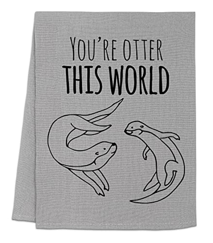Funny Otter Design Flour Sack Kitchen Towel - Sweet Housewarming Gift, Farmhouse Decor in Gray - Perfect for Drying Dishes, Adding Charm to Kitchens & Unique Gift Giving
