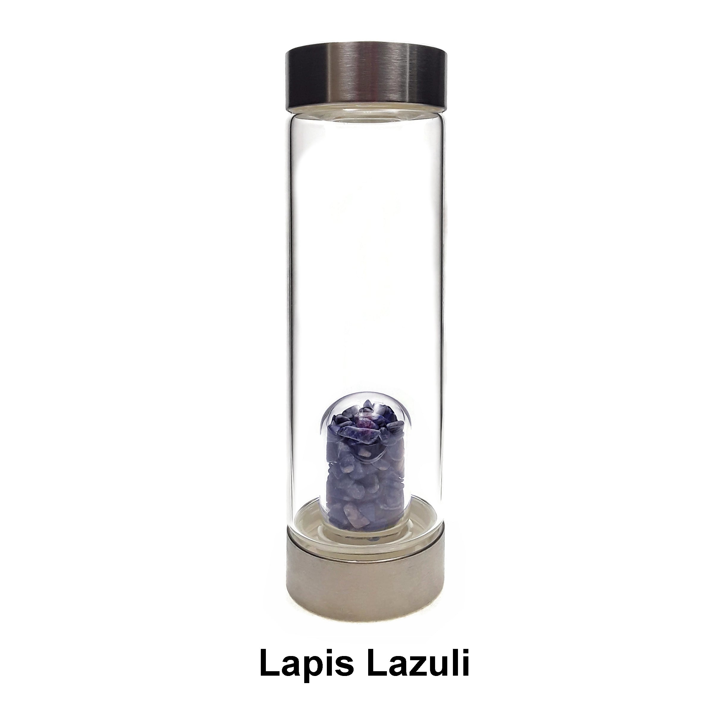**Crystal Infused Healing Glass Water Bottle with Gemstone Chips - 9