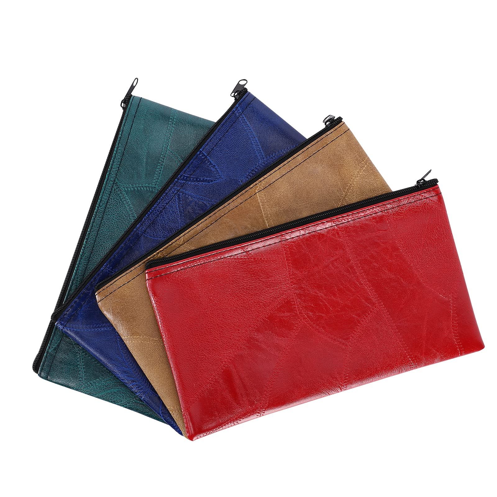 4pcs PU Leatherette Zippered Money Bags for Cash, Coins & Cosmetics - Travel & Retail Use