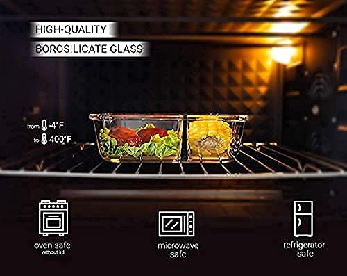 Eco-Friendly Glass Food Storage Containers Set of 4 - Airtight, Leakproof BPA-Free Lids (2 Bento Boxes + 2 Rectangular Containers) | Perfect for Meal Prep, Leftovers & Office Lunch