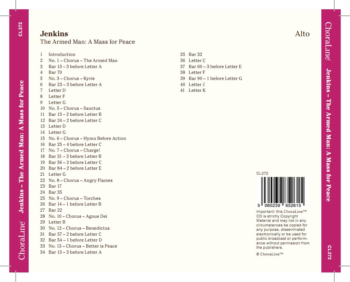 Jenkins The Armed Man: A Mass for Peace - ALTO Rehearsal CD for Choir Practice & Performance Preparation | Perfect for Soloists & Choral Groups