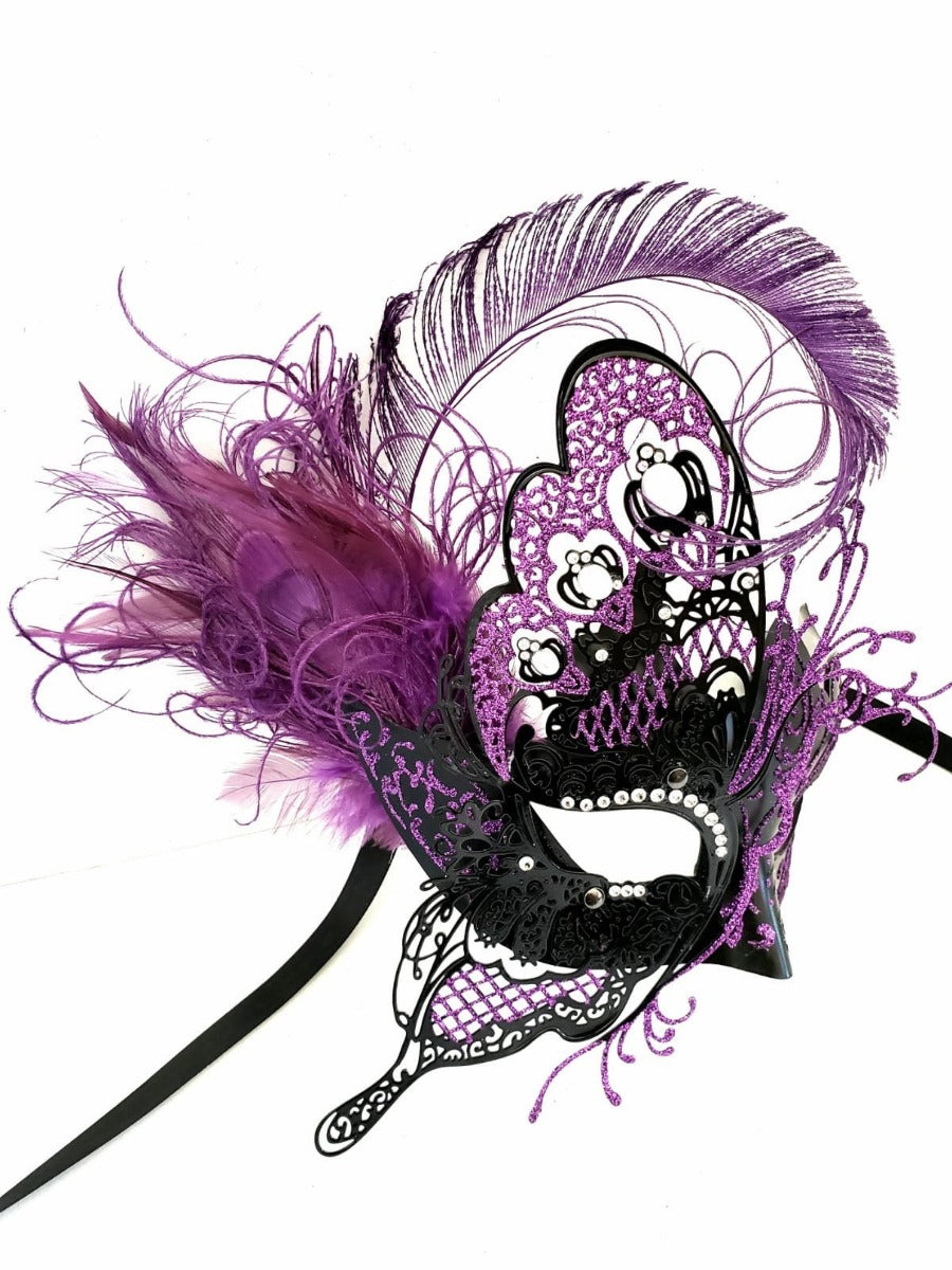 Flutter Mask with Purple Feathers - Elegant & Stylish Face Mask for Parties, Halloween, Cosplay & Festivals