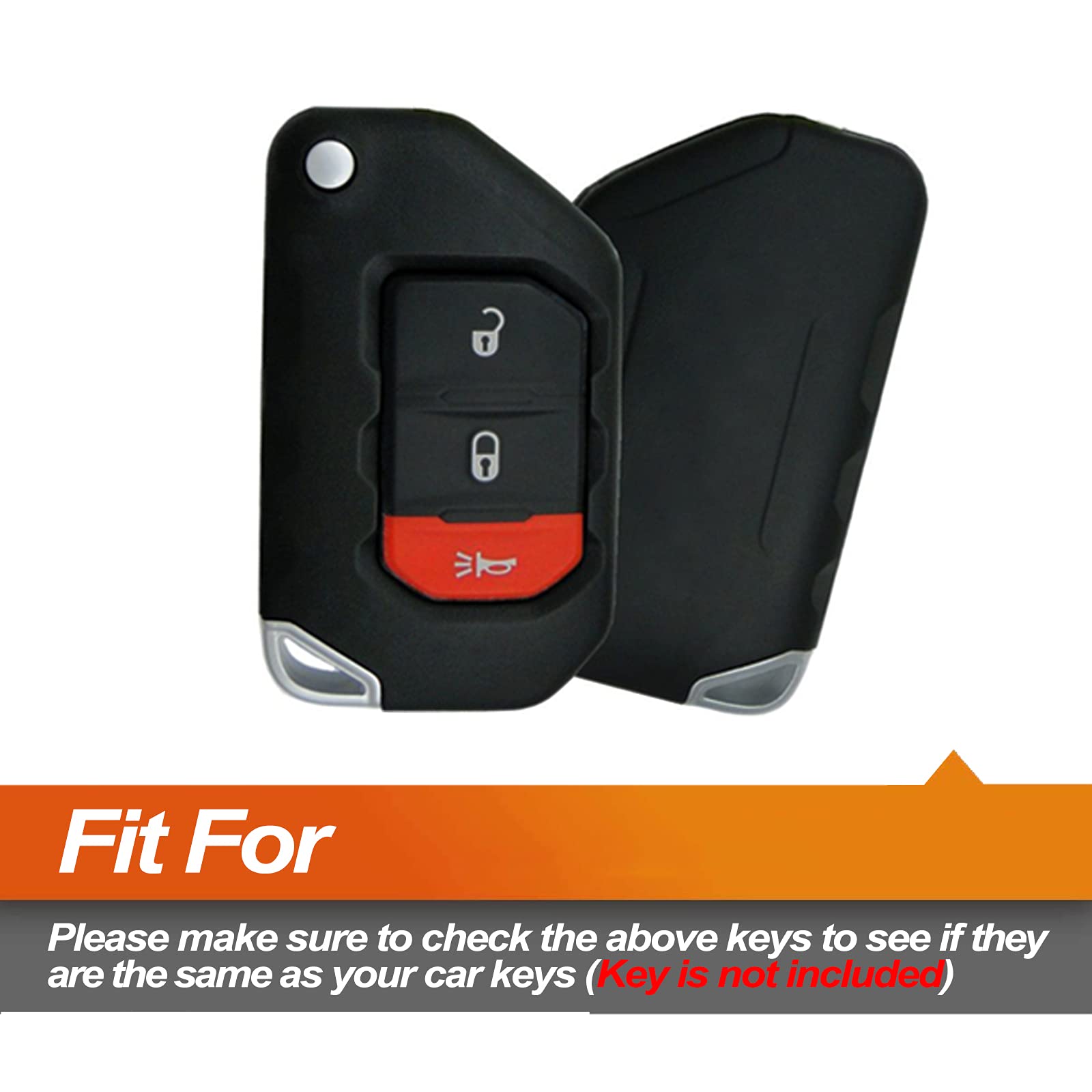 Premium Silicone Key Fob Cover for Jeep Wrangler JL/JLU/Rubicon/Gladiator JT/Sahara - 3 Button Remote Key Protector Case (Black) | Durable Car Accessories for Off-Road Protection & Daily Use