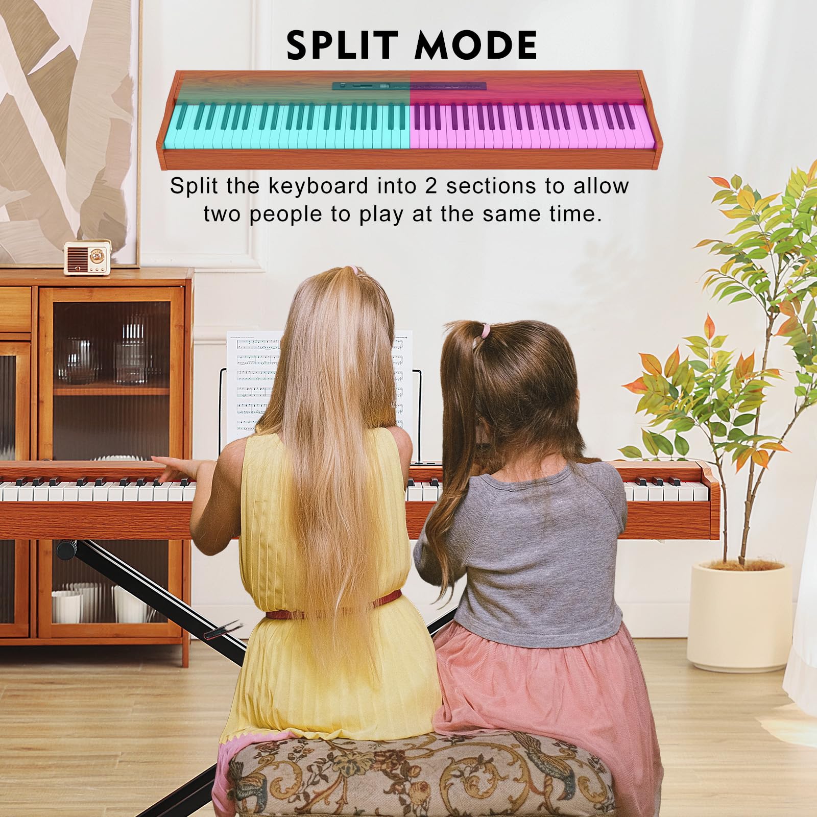 MUSTAR 88 Key Semi-Weighted Digital Piano for Beginners - Full Size Electric Keyboard with Stand, Built-in Speakers & Sustain Pedal - Brown | Home Studio, Music Practice, Live Performance