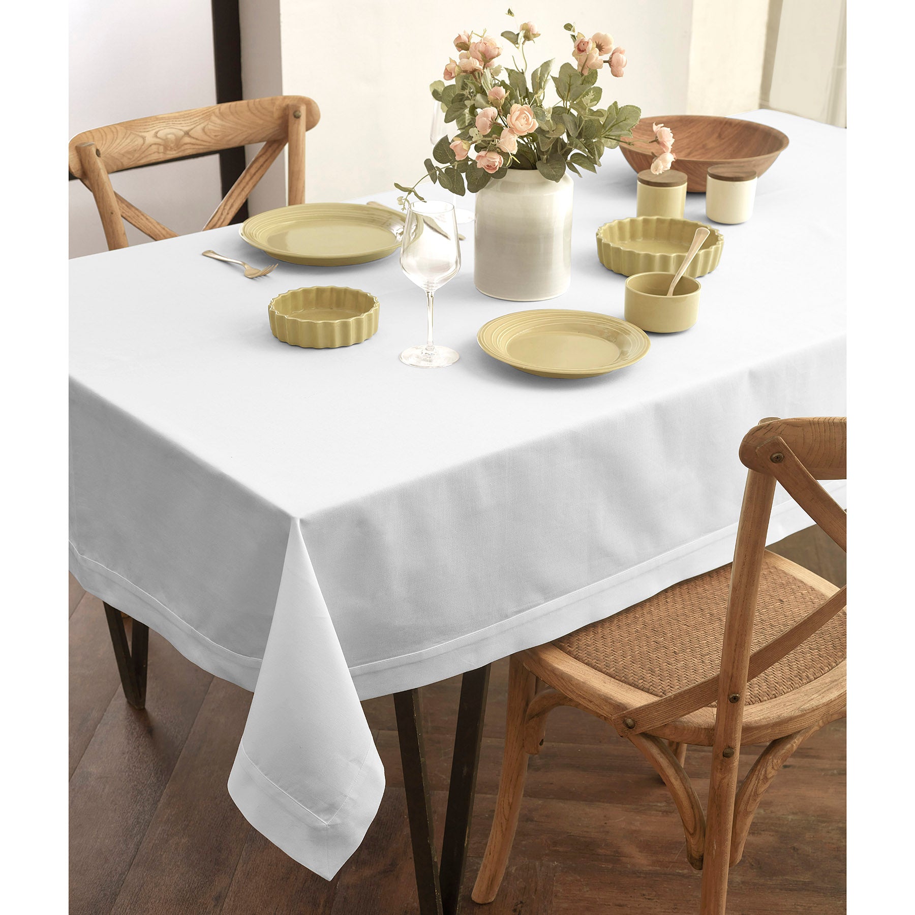 Premium Dru Cotton Linen Tablecloth - 60x90 Inch Natural Woven Table Cover for Dining, Kitchen & Outdoor Picnics - Washable & Wrinkle-Resistant