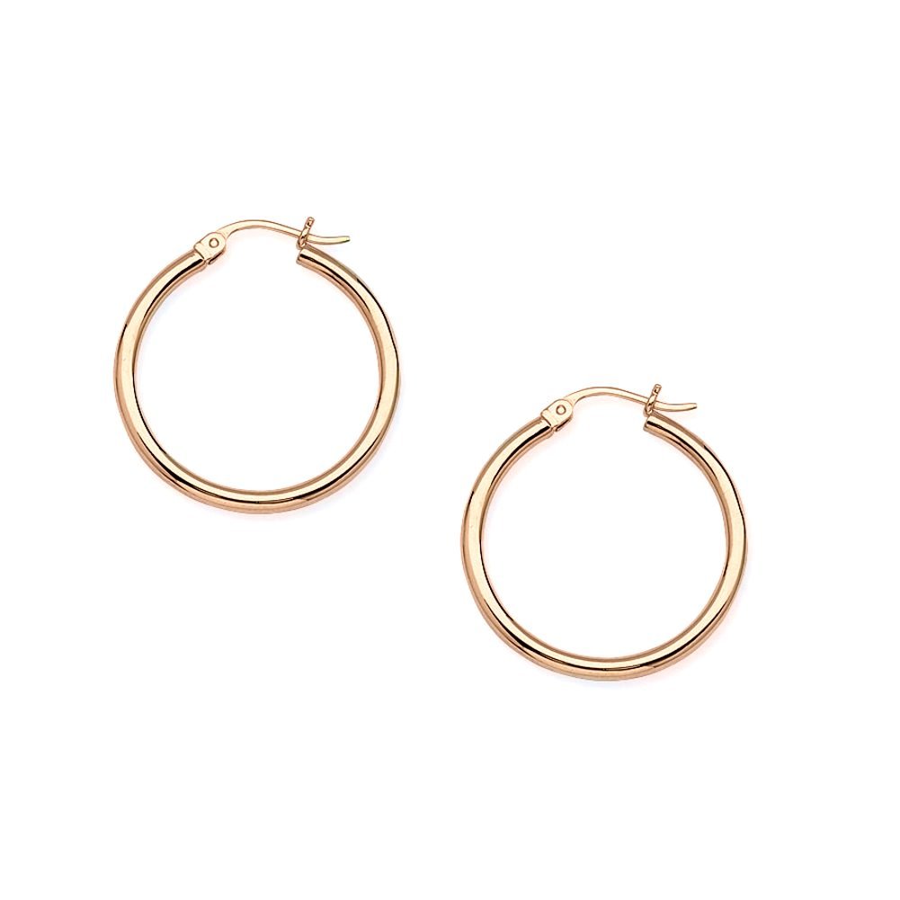 14K Rose Gold Polished Hoop Earrings 2x25mm - Secure Click Closure Post Back - Elegant Everyday Jewelry for Women, Perfect for Work, Date Night & Special Occasions