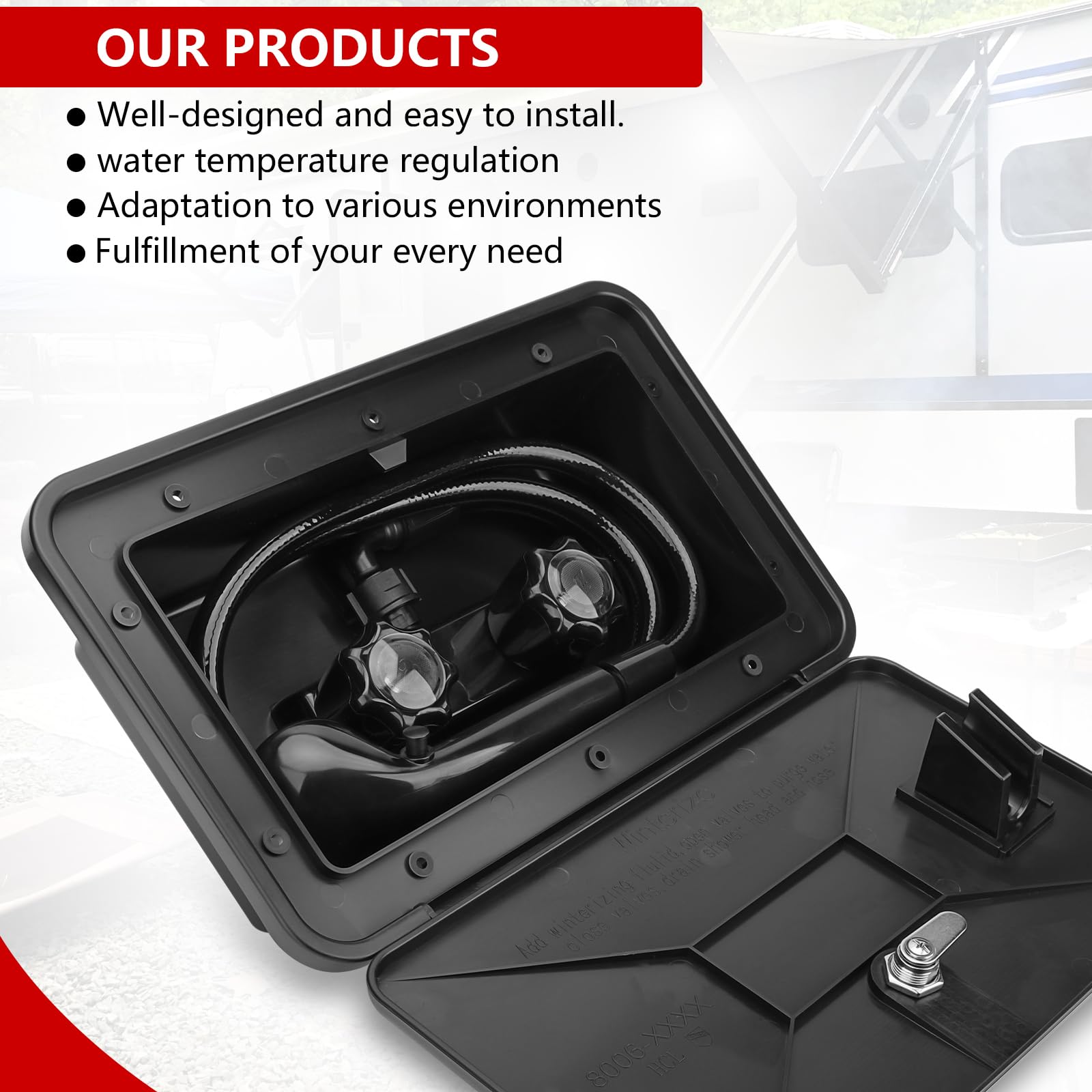 RV Outdoor Shower Kit - Exterior Waterproof Shower Box for Campers, Trailers, Vans & Boats | Durable Black Design | Perfect for RV Parks, Beach Trips & Off-Grid Living