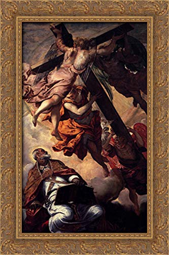 Tintoretto The Vision of St Peter 16x24 Inch Gold Ornate Wood Framed Canvas Art - Perfect for Home Decor, Church Display & Renaissance Art Collection