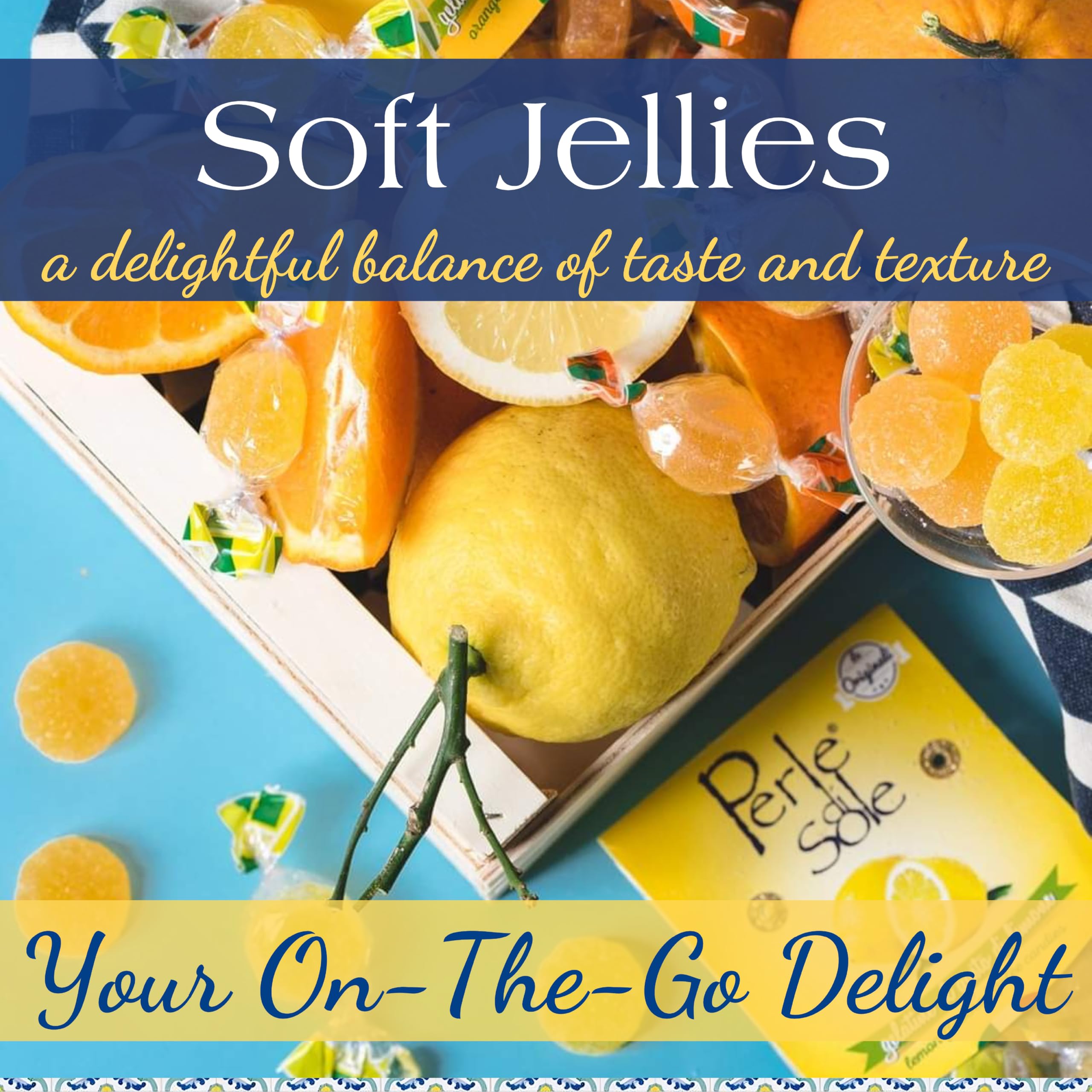 Perle di Sole Italian Fruit Jelly Candy - Orange & Lemon Soft Gummy Candy Individually Wrapped (12.35oz/350g) - Authentic Italian Gelee Treats for Parties, Gifts & Snacking