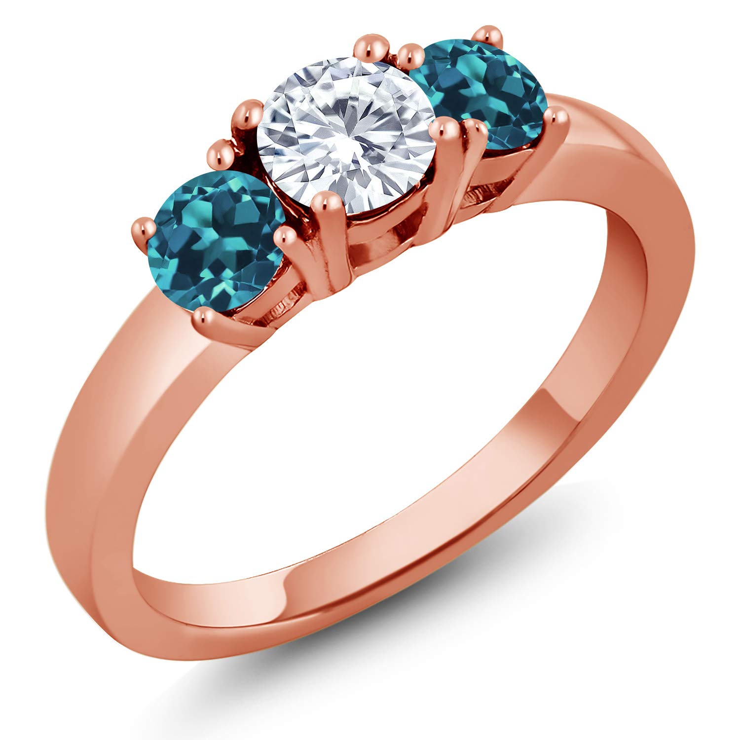 1.16 Ct G/H Lab Grown Diamond & London Blue Topaz 18K Rose Gold Plated Silver Ring for Women - Elegant Engagement, Wedding, Anniversary Jewelry Gift