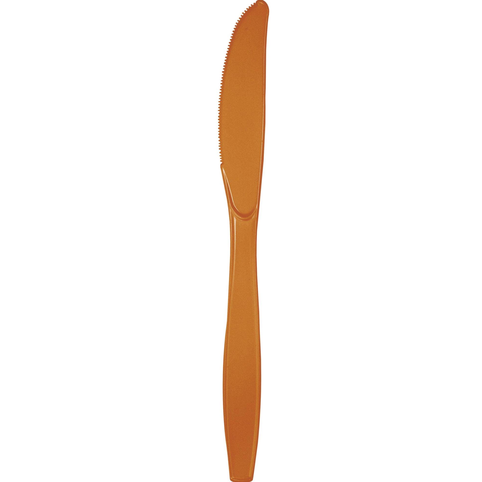Creative Converting Spice Orange Plastic Knives - 24-Pack Colorful Disposable Cutlery for Parties, Picnics & BBQs - Durable & BPA-Free Party Supplies