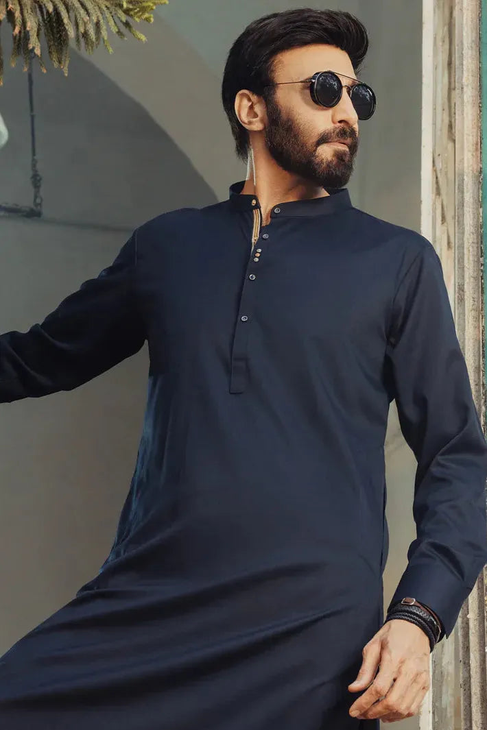 Midnight Blue Kurta Pajama Set for Men - Traditional Indian Cotton Kurta & Pajama - Perfect for Diwali, Eid & Wedding Celebrations