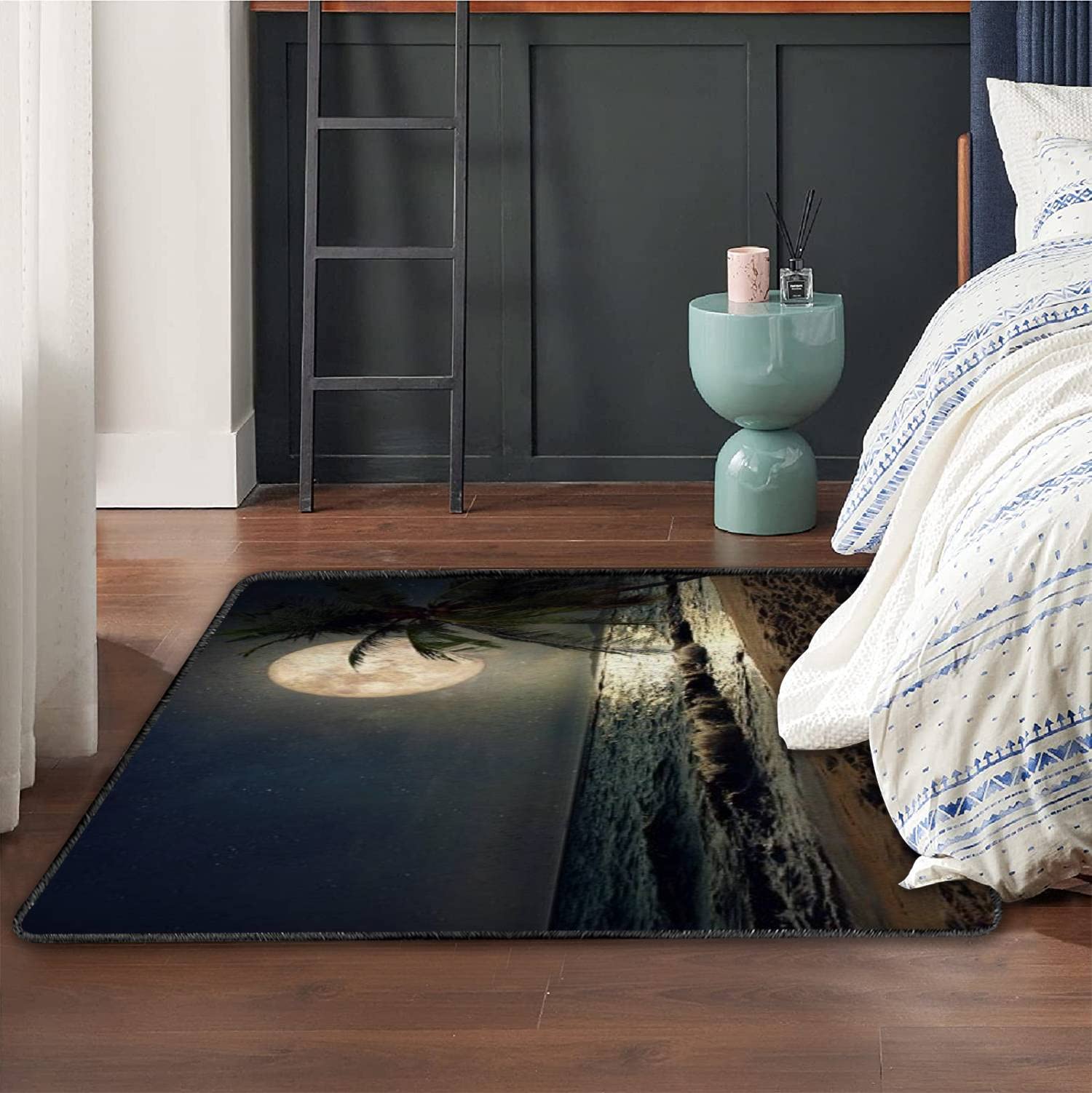3D Beach & Full Moon Plush Soft Area Rug - Non-Slip Shaggy Carpet for Living Room, Bedroom, Nursery & Kids Playroom - Modern Home Decor (5x8 Ft) - Perfect for Cozy Spaces & Boho Chic Interiors