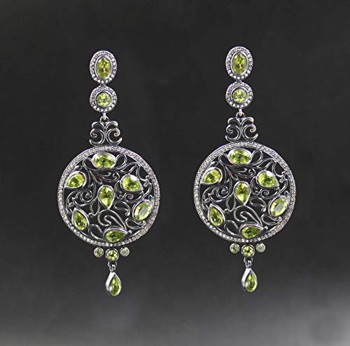 Stunning Vintage Peridot CZ Earrings - Black Rhodium Drop Dangle Jewelry | 925 Sterling Silver Earrings for Women | Perfect Birthday Gift, Anniversary Present & Thanksgiving Gift Idea | Elegant for Parties, Weddings & Special Occasions