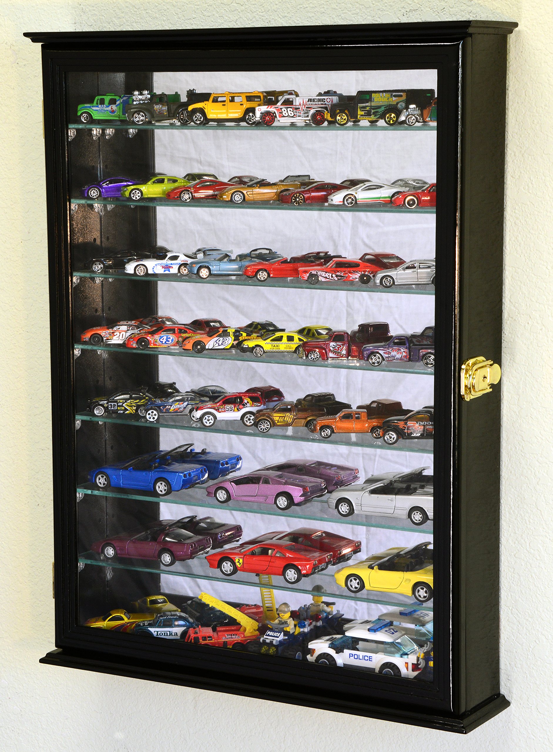 7-Tier Adjustable Shelves Mirrored Display Case for Hot Wheels, Matchbox & Diecast Cars - 1/64 & 1/43 Scale Model Collector Cabinet (Black) - Perfect for Showcasing Your Car Collection in Home, Office or Retail Store