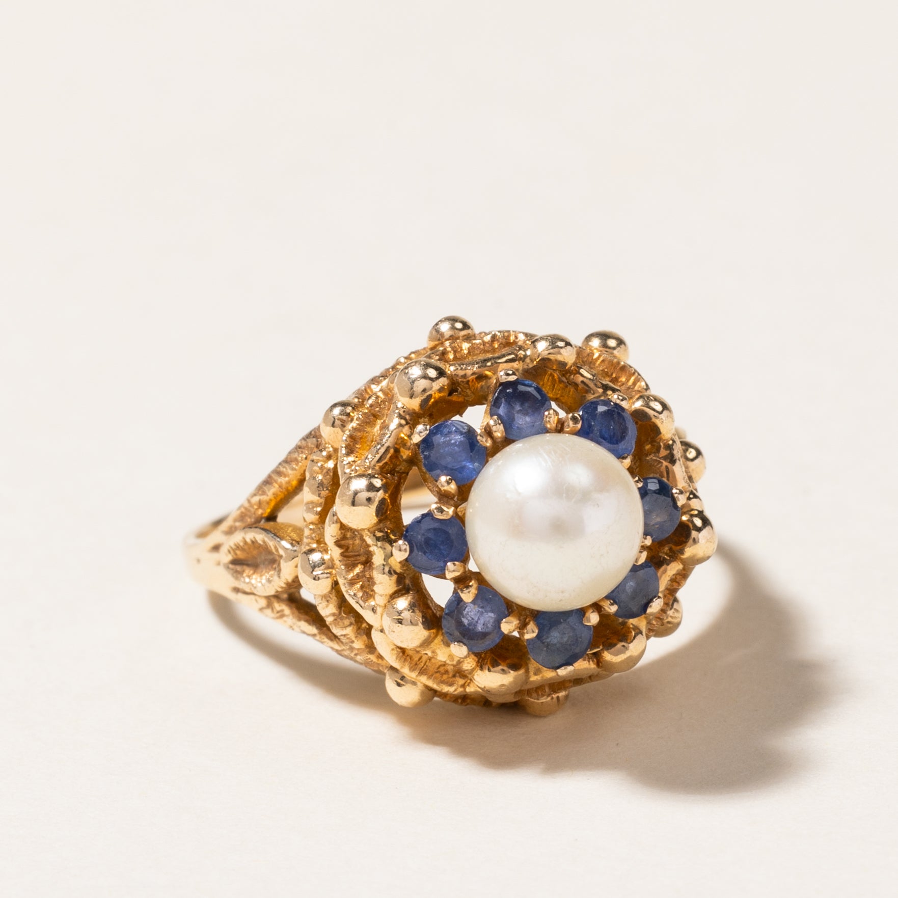 Pearl & Blue Spinel Dome Ring - 6.70mm, 0.48ctw, Size 8.25 - Elegant Jewelry for Women, Perfect for Weddings, Parties & Special Occasions
