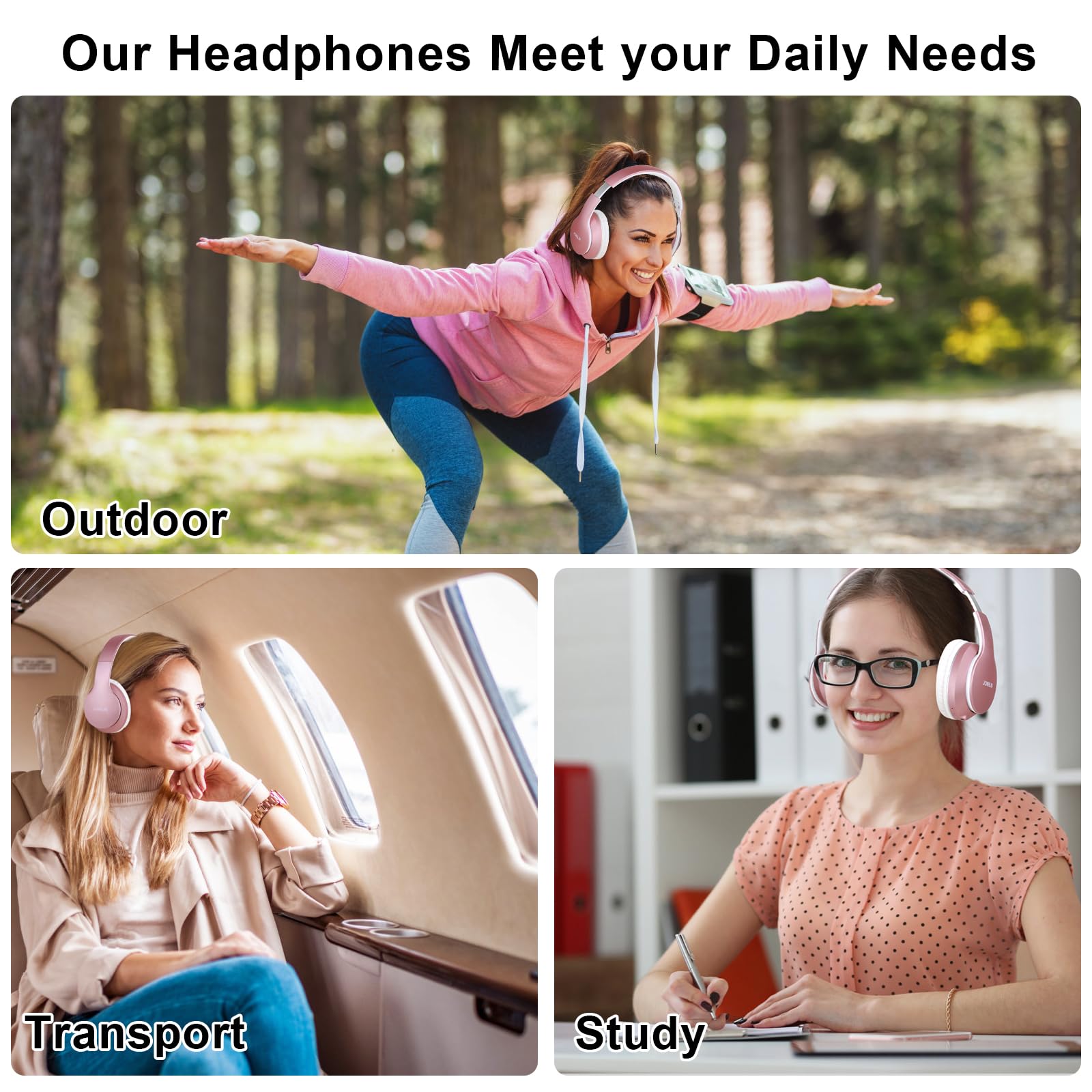 B9 Bluetooth Headphones Over-Ear Wireless with Microphone, 60 Hours Playtime Hi-Fi Stereo Sound, Lightweight Foldable Headset with Volume Control - Perfect for Travel, Home, Office & Tablet PC (Rose Gold)
