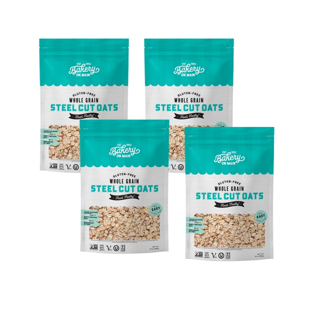 Bakery On Main Steel Cut Oats - Gluten Free, Non-GMO, Kosher, Resealable Bag, 24oz (Pack of 4) | Healthy Breakfast & Baking Ingredient for Oatmeal, Cookies & Smoothies