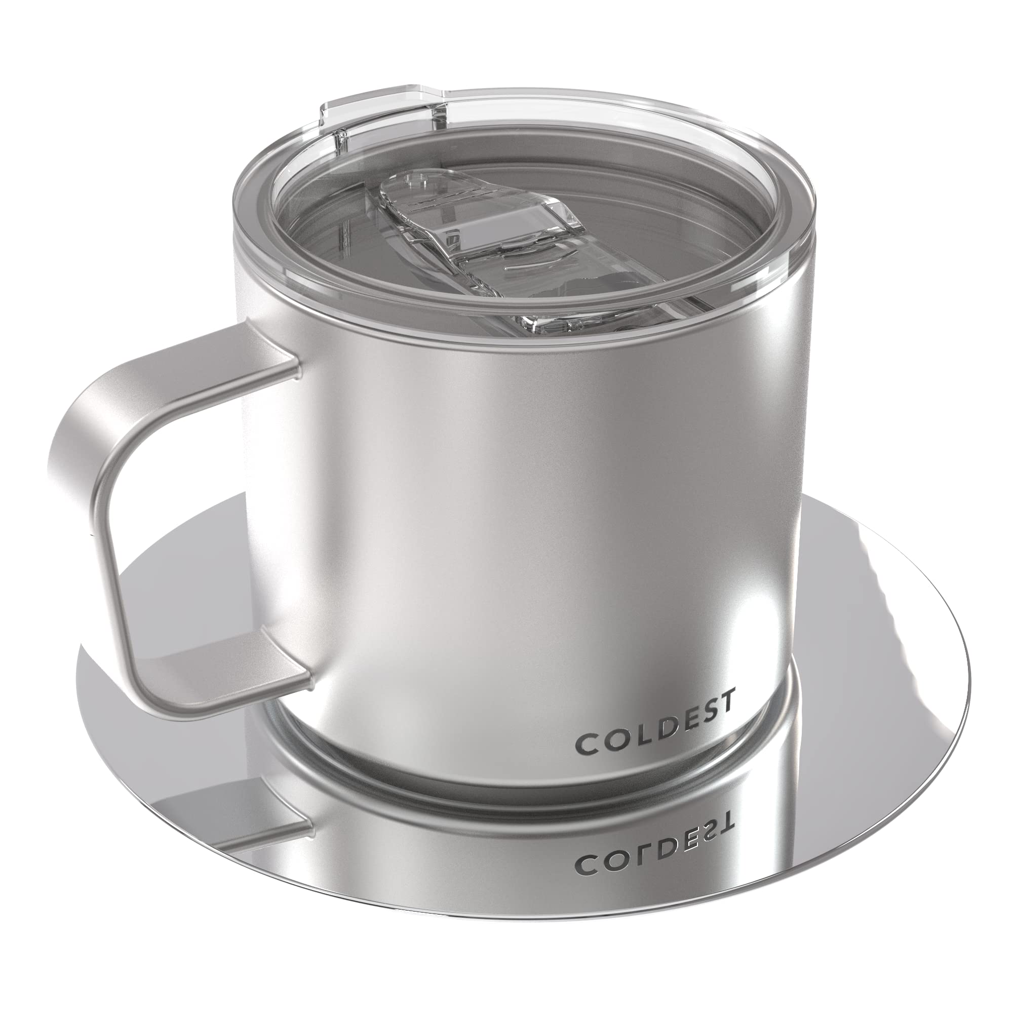 Coldest Stackable Insulated Stainless Steel Espresso Cup with Saucer & Sliding Lid - Triple Wall Vacuum Insulation for Hot/Cold Drinks - 4oz Travel Coffee Mug for Home, Office & Camping (Polished Steel)