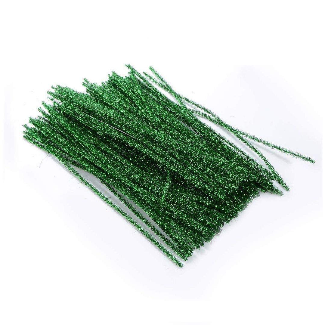 100pcs Pipe Cleaners Chenille Stems for DIY Crafts - 6mmx30cm Christmas Decorations, Glitter Green - Perfect for Holiday Ornaments, Classroom Projects & Kids' Art Supplies