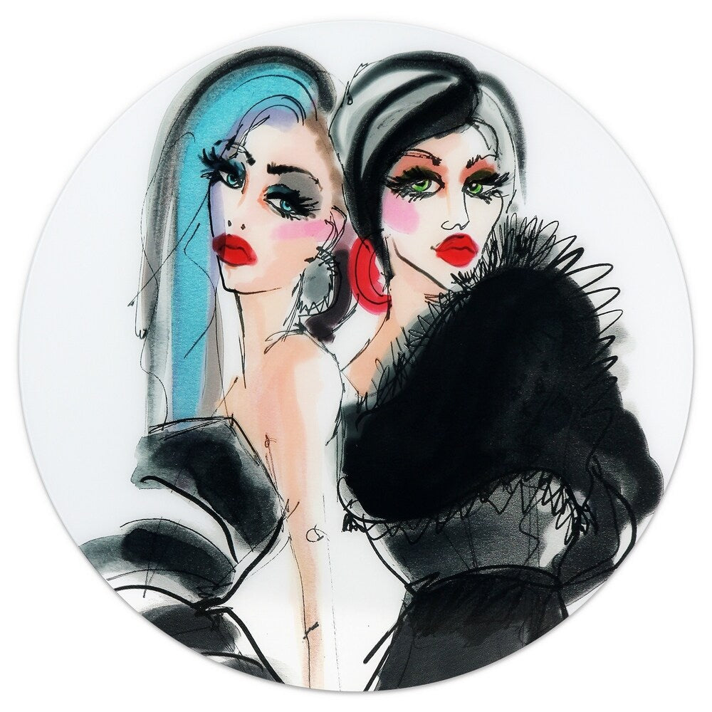 Best Friends 1 - Unframed Floating Tempered Glass Round Wall Decor - Perfect for Living Room, Bedroom & Office Decor