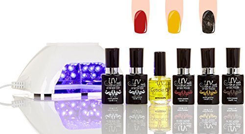 Professional UV Gel Nail Polish Starter Kit with LED Lamp - Salon Quality Manicure Set (Colors: G-5, G-10, GL-10) for Home & Nail Salon Use