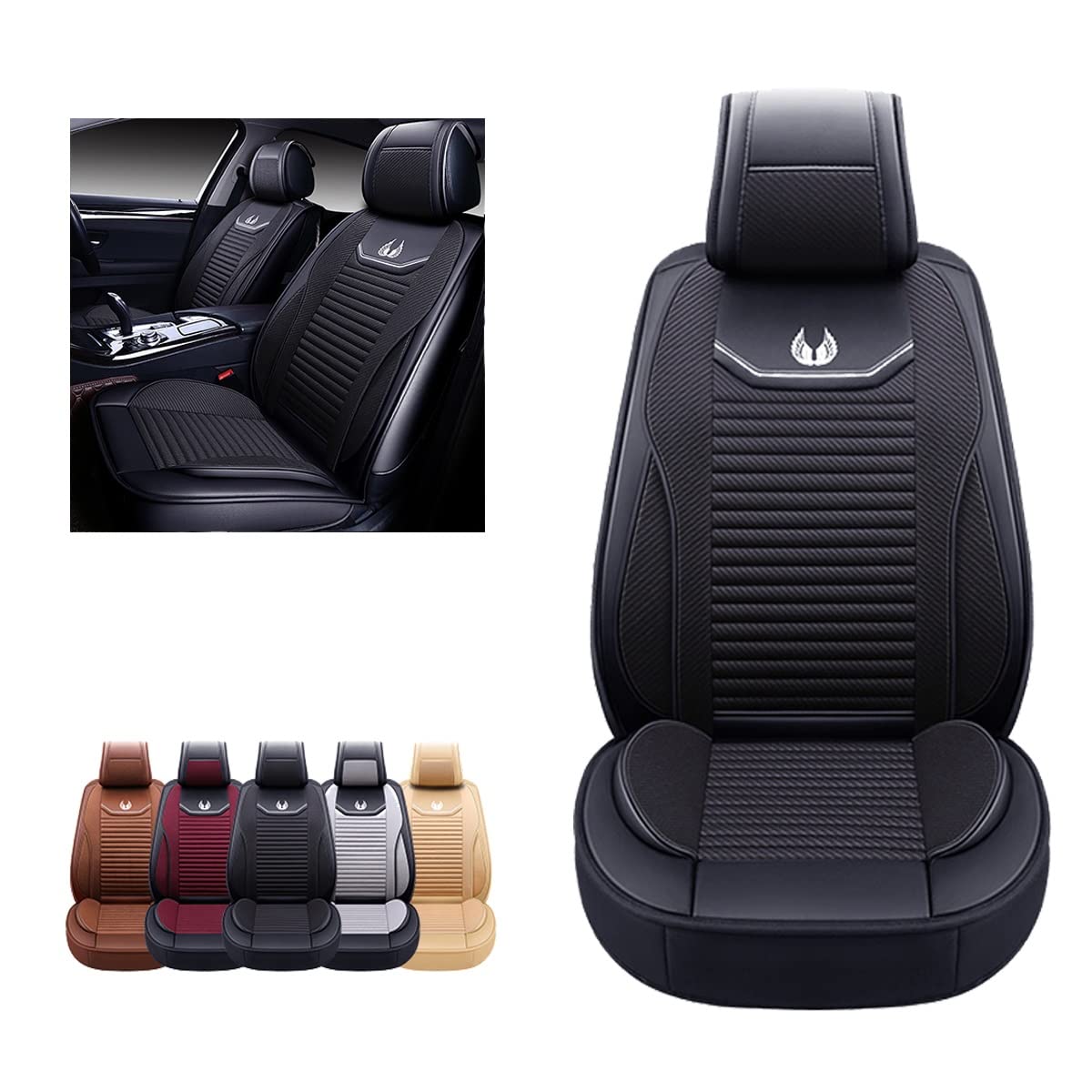 Premium Nappa Leather Car Seat Covers (2-Piece Set) - Universal Fit for Most Cars, SUVs & Trucks | Auto Interior Accessories & Protectors | Perfect for Commuting, Road Trips & Vehicle Décor (OS-008 Black)