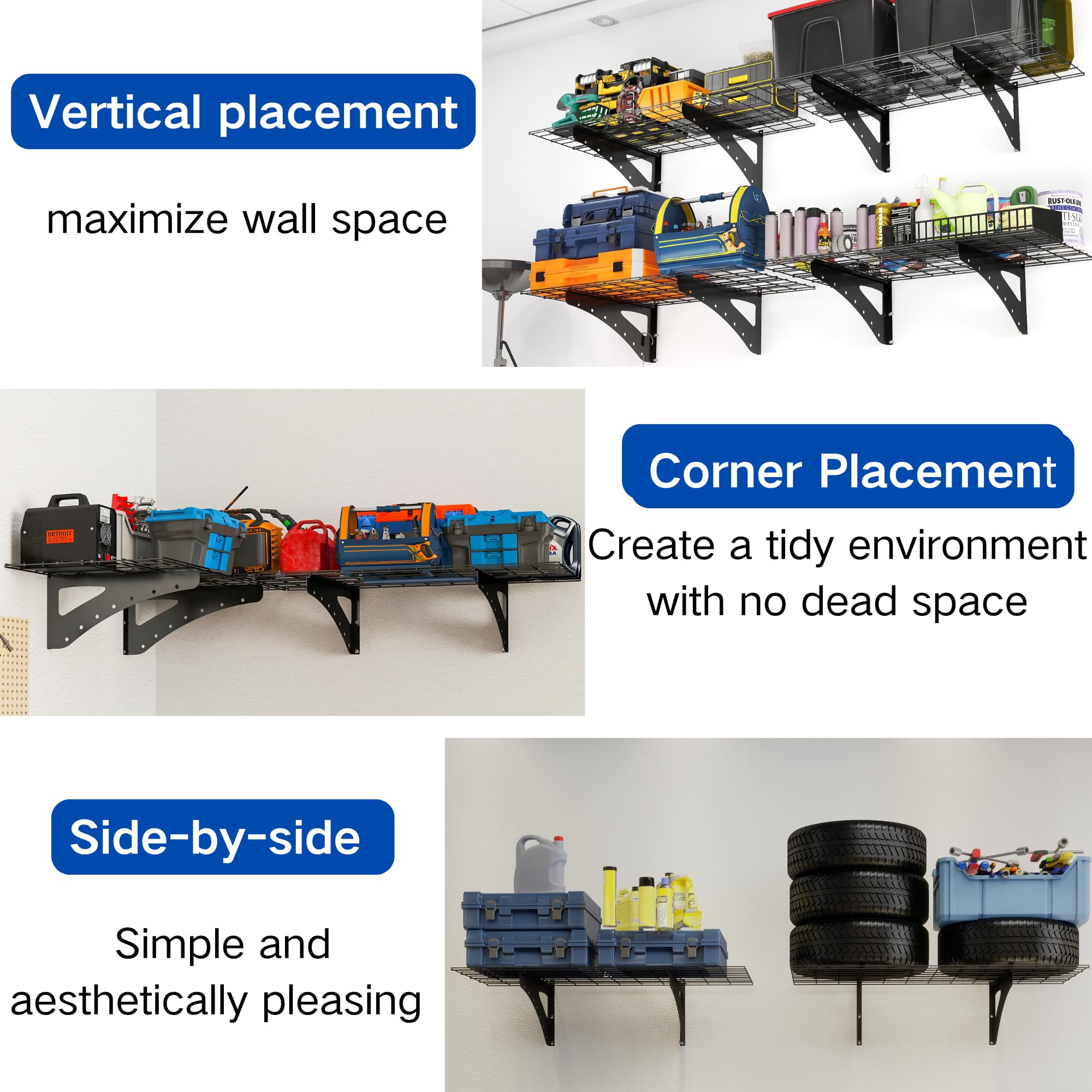 Heavy Duty Garage Wall Shelving 2-Pack - 3x2FT Industrial Metal Storage Shelves for Garage, Laundry Room, Basement & Workshop Organization - Black