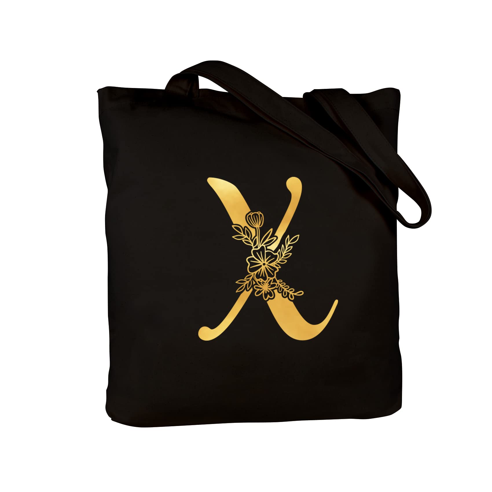 Personalized Monogrammed Canvas Tote Bag for Women - Custom Initial Teacher Gift, Mother's Day, Birthday Present for Mom, Best Friend & Bridesmaid - Durable Black Tote with Pockets | Perfect for Work, Shopping, Beach & Travel