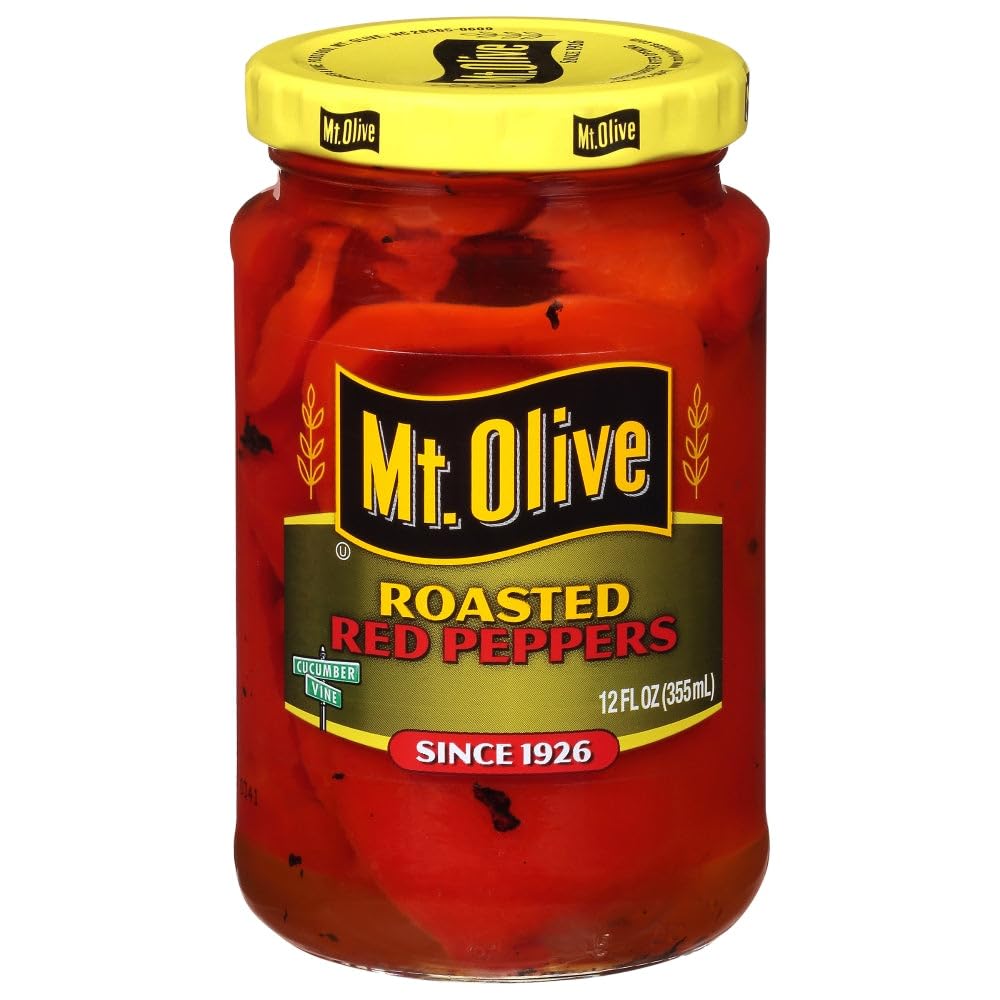 Mt. Olive Roasted Red Peppers - Sweet & Tangy Fire-Roasted Peppers in Brine - Perfect for Salads, Sandwiches, Pizza & Mediterranean Dishes